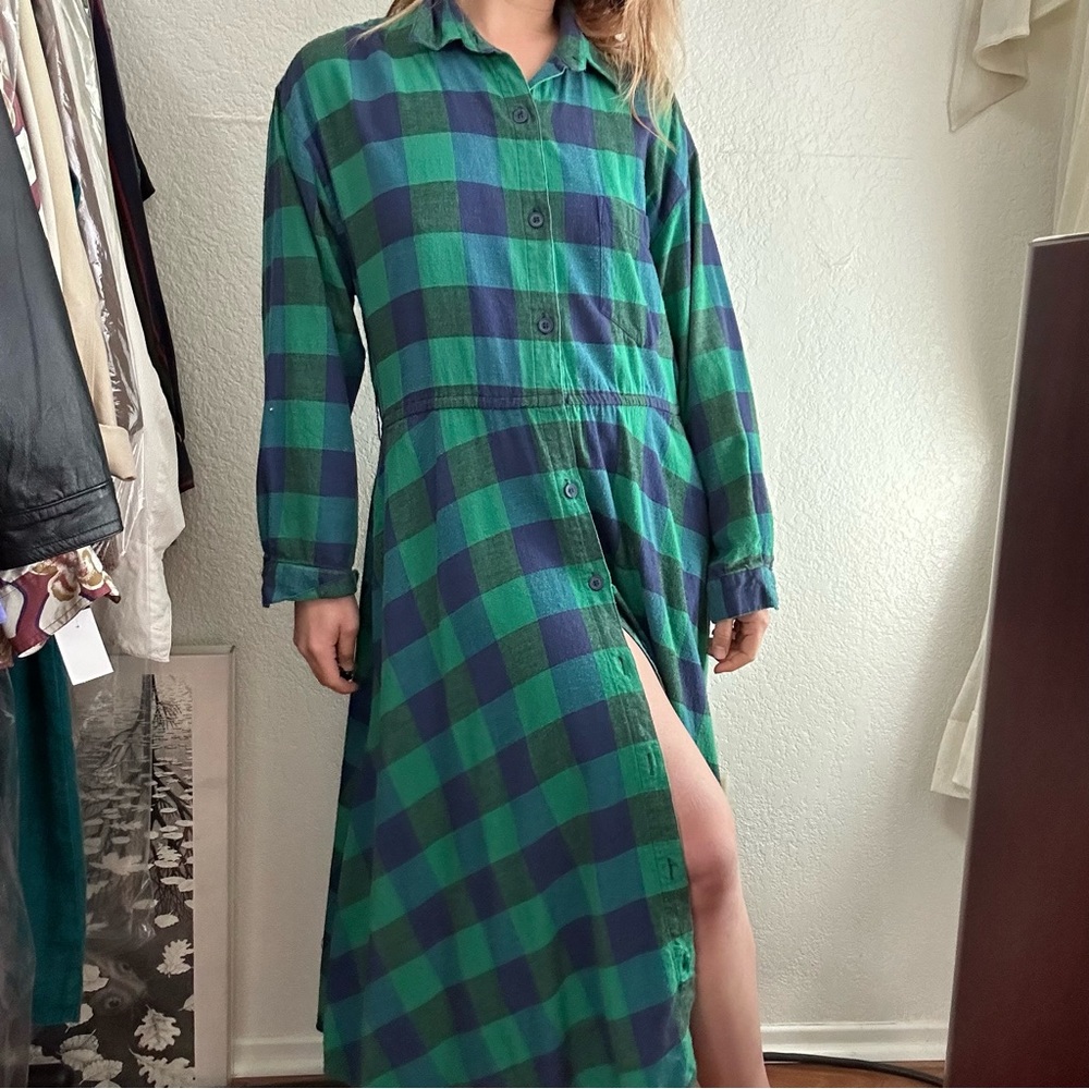 Vintage Plaid Flannel Maxi Dress